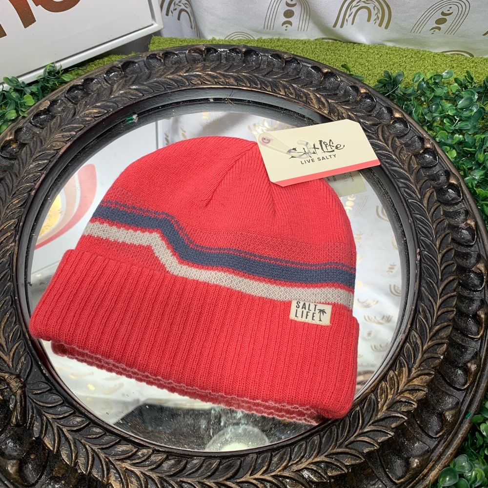 Salt Life women’s ' coral and Blue Striped Beanie